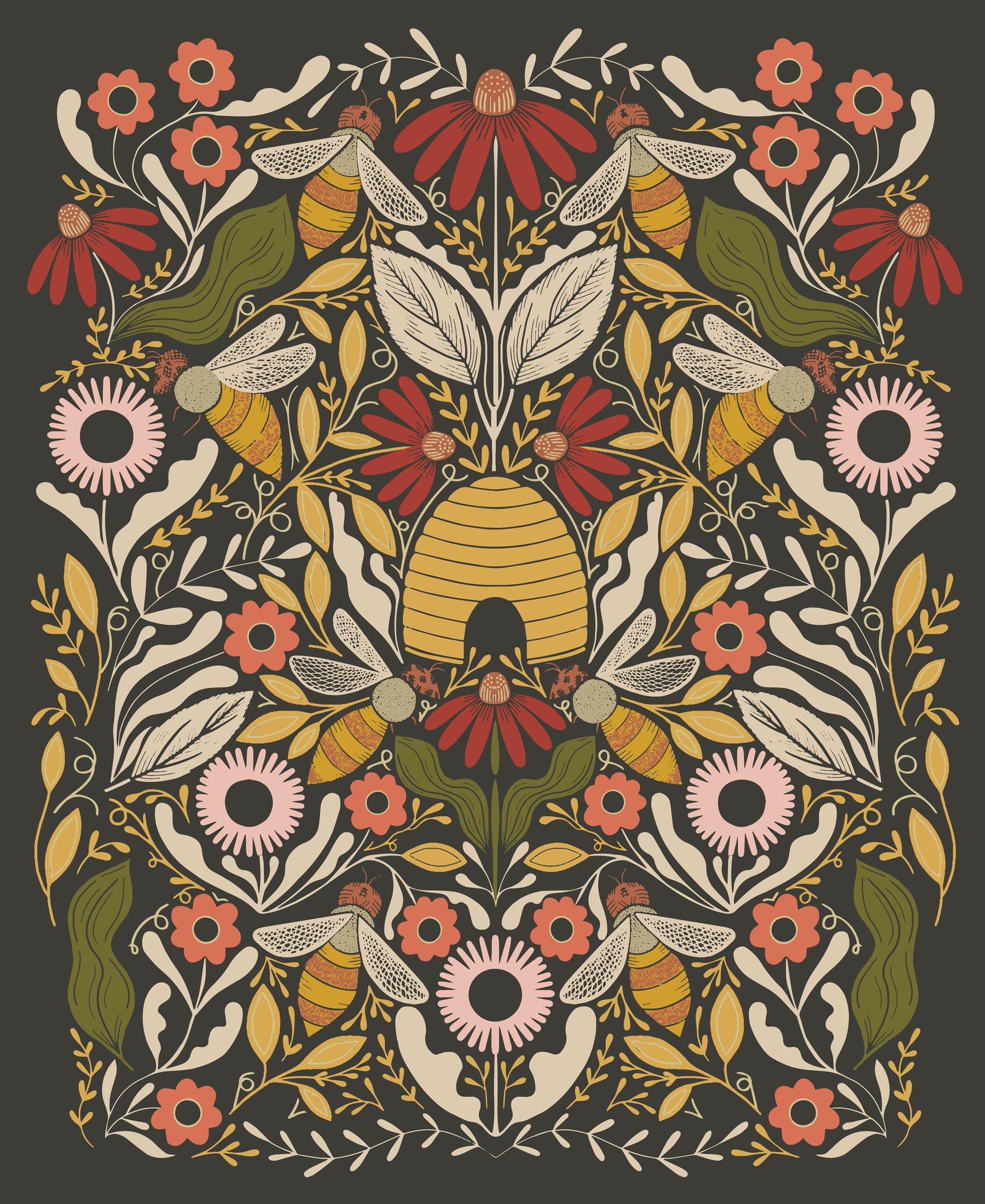 Bee Garden 48418 21 Metallic Black Panel by Gingiber for Moda Fabrics - product image 1