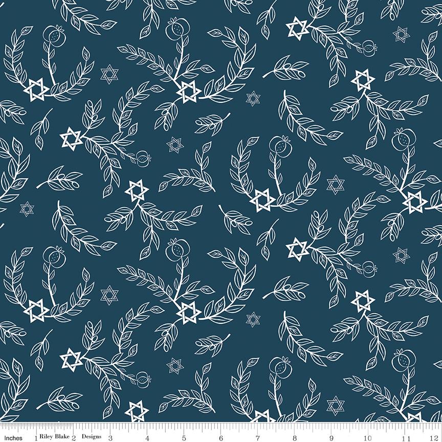 8 Nights 8 Lights C16421 Navy Leaves by Tara Reed for Riley Blake - by the half-yard - product image 1