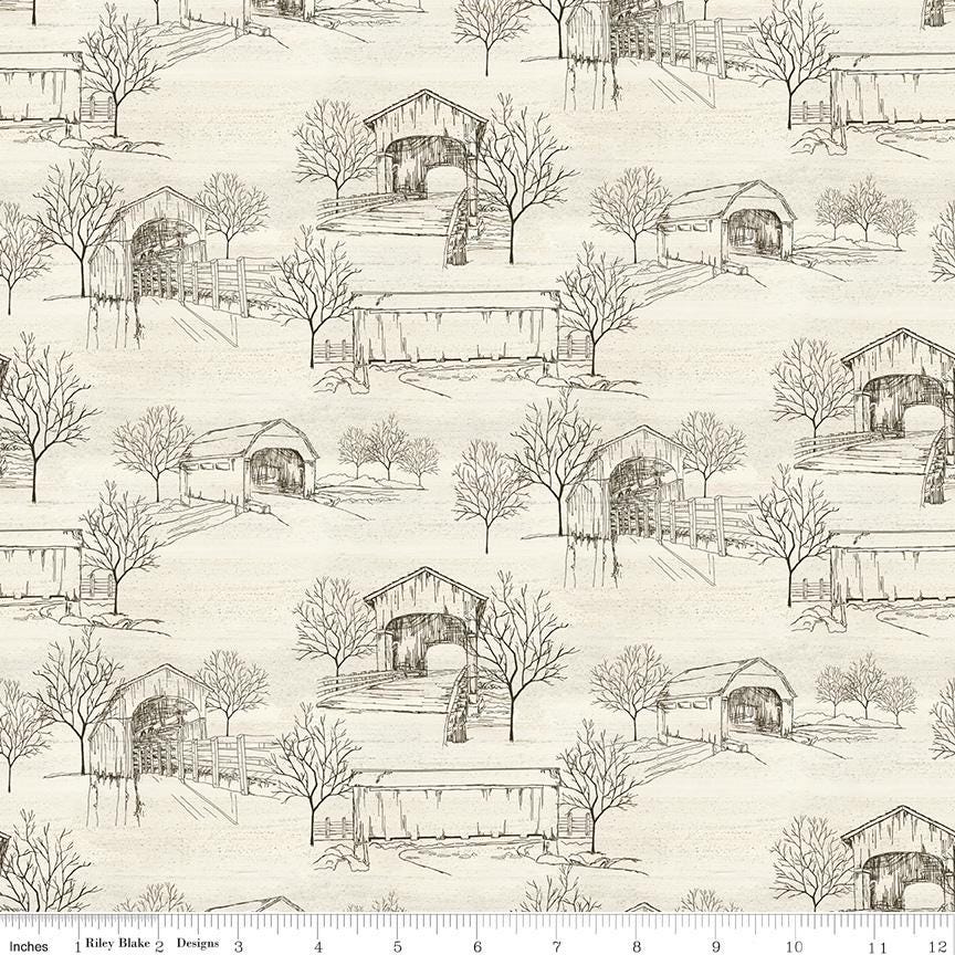 Covered Bridges in Fall C16212 Cream by Tara Reed for Riley Blake - by the half-yard - product image 1