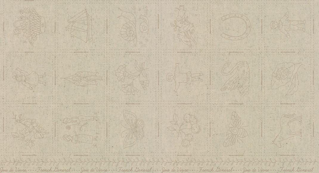 Joie De Vivre Broderie Linen Panel 13989 12L Stone by French General for Moda Fabrics - 24" x 44" - product image 1